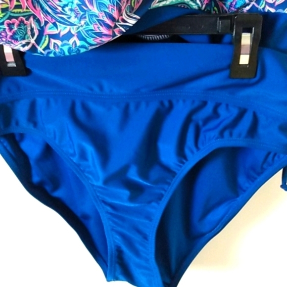 CARIBBEAN JOE BLUE PINK FLORAL RUCHED HIGH-CUT TANKINI 2-PC SET SIZE 12 NWT - Picture 8 of 12